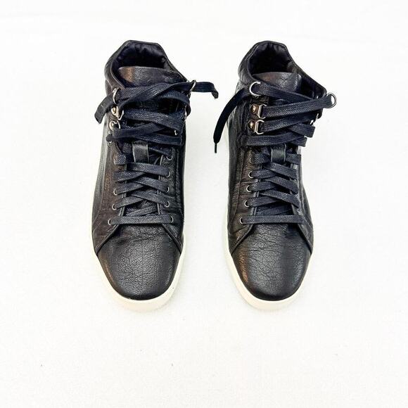 RAG & BONE Kent Black Leather High-Top Sneaker with White Rubber Soles Size 6 - Picture 1 of 6